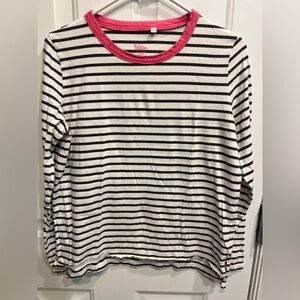 Boden Black and White Striped Shirt with Pink Trim